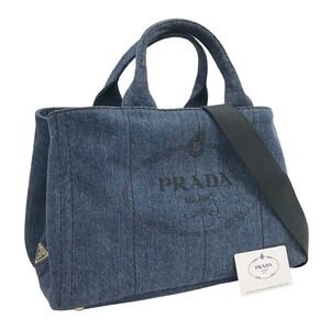 Prada Canapa Shoulder Bag Tote Denim Blue